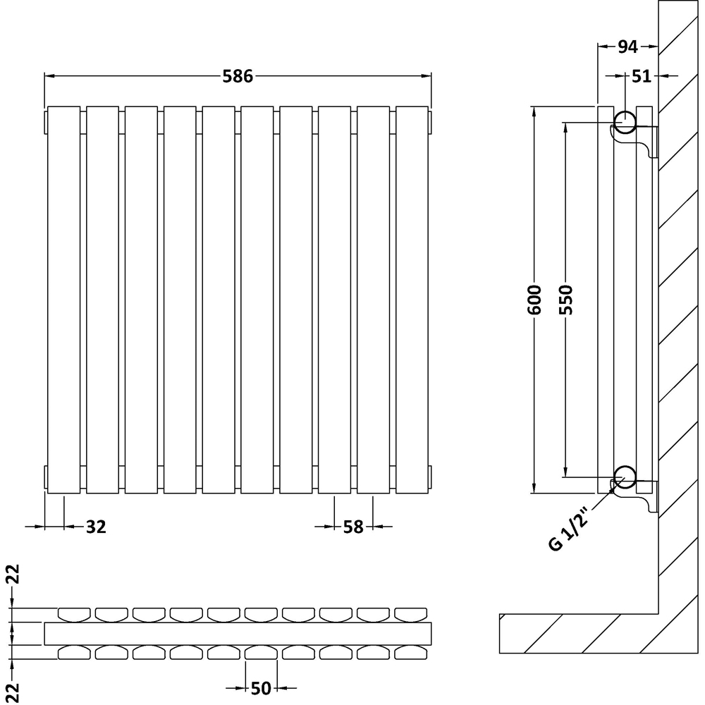 nuie Sloane Horizontal Anthracite Double Panel Radiator 600 x 586mm Image 2