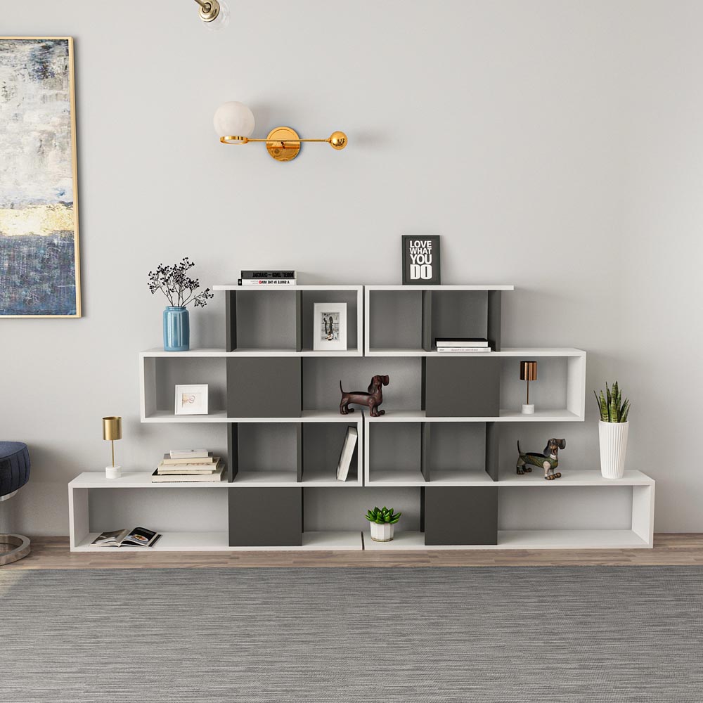 Decorotika Karlin 9 Shelf White and Anthracite Modern Bookcase Image 6