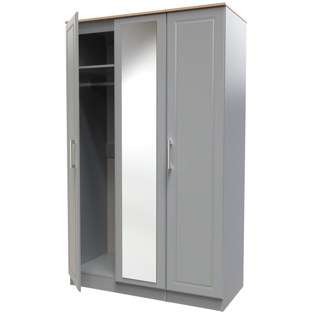 Crowndale Kent 3 Door Dusk Grey and Bardolino Oak Mirror Wardrobe Image 6