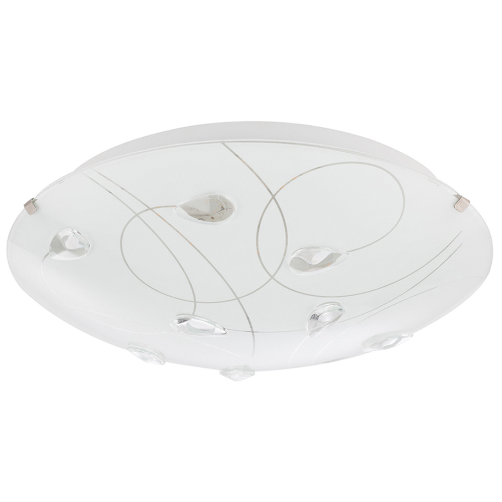 Happy Homewares Opal White Glass Flush Ceiling Light with Crystal Drop Image 1