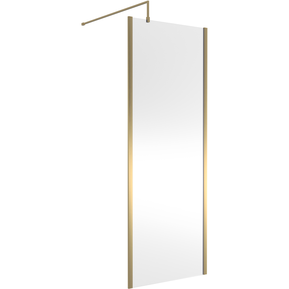 nuie Brushed Brass Outer Framed Wetroom Screen with Support Bar 1850 x 760mm Image 1