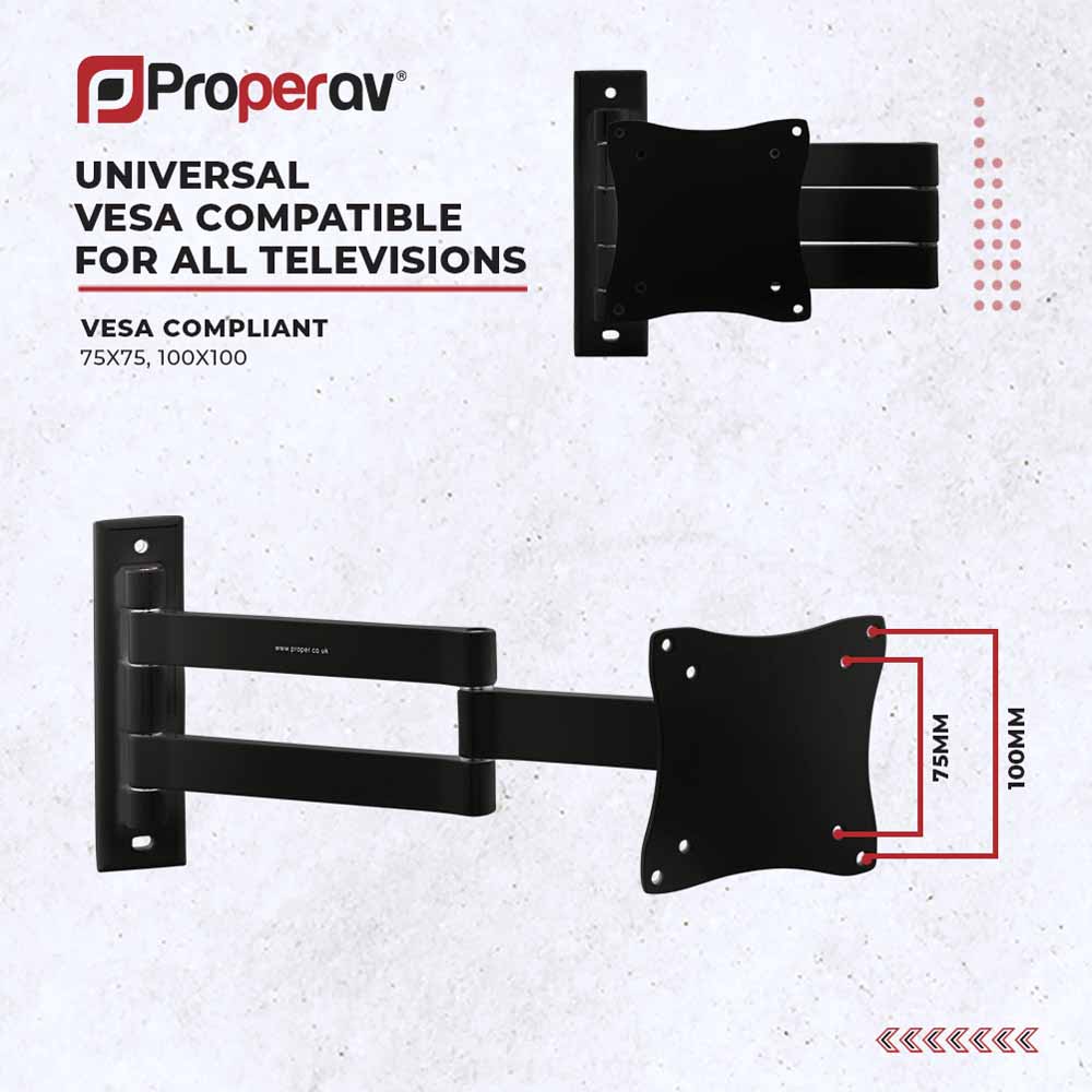 Properav Black Heavy Duty Swing Arm TV Wall Bracket 13 to 28 inch Image 5