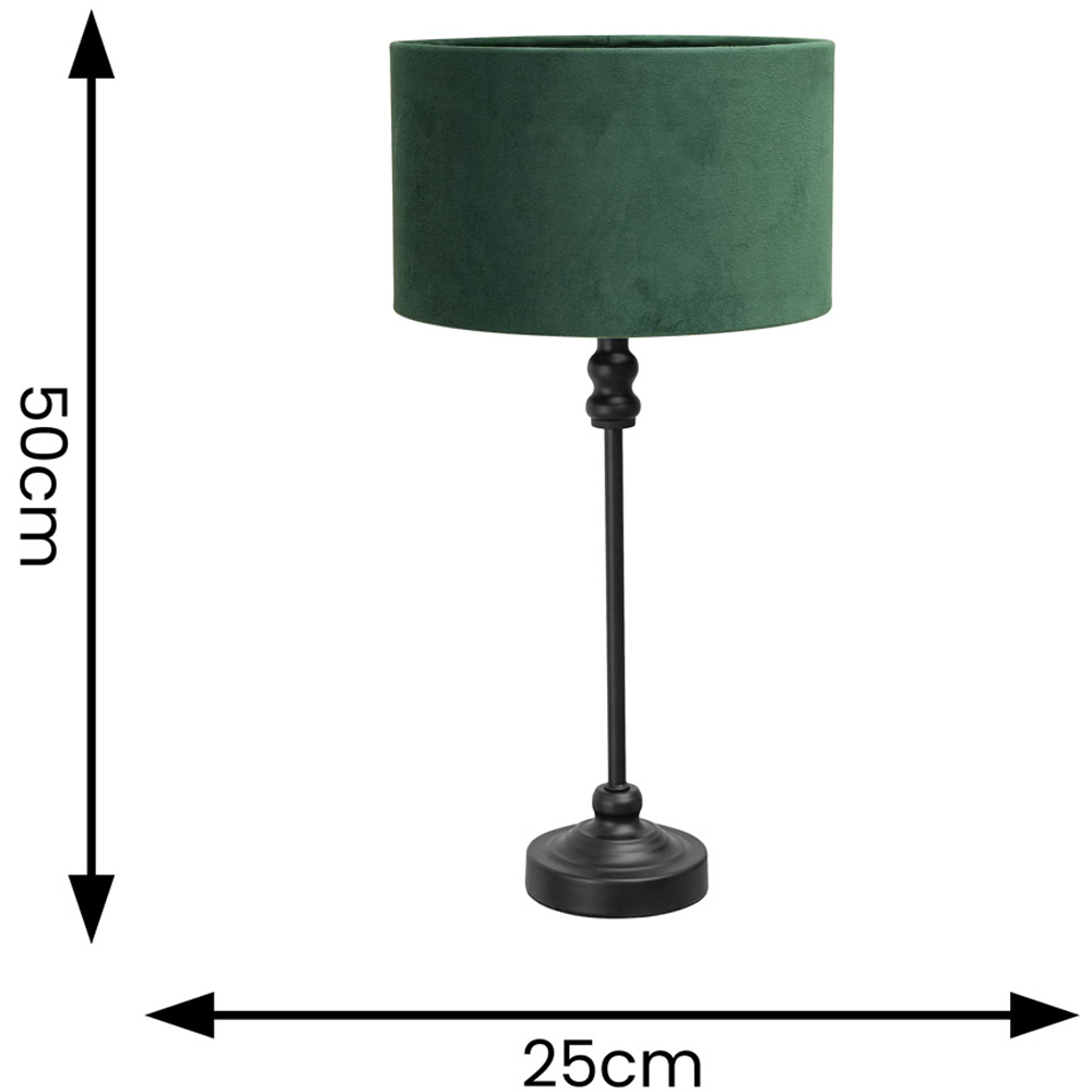 ValueLights Maggie Forest Green Velvet and Black Drum Shade Candlestick LED Table Lamp Image 5