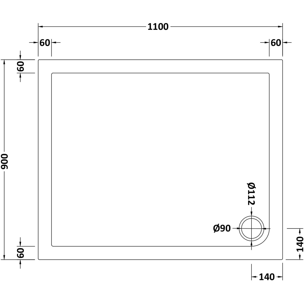nuie White Rectangular Slimline Shower Tray 1100 x 900mm Image 2