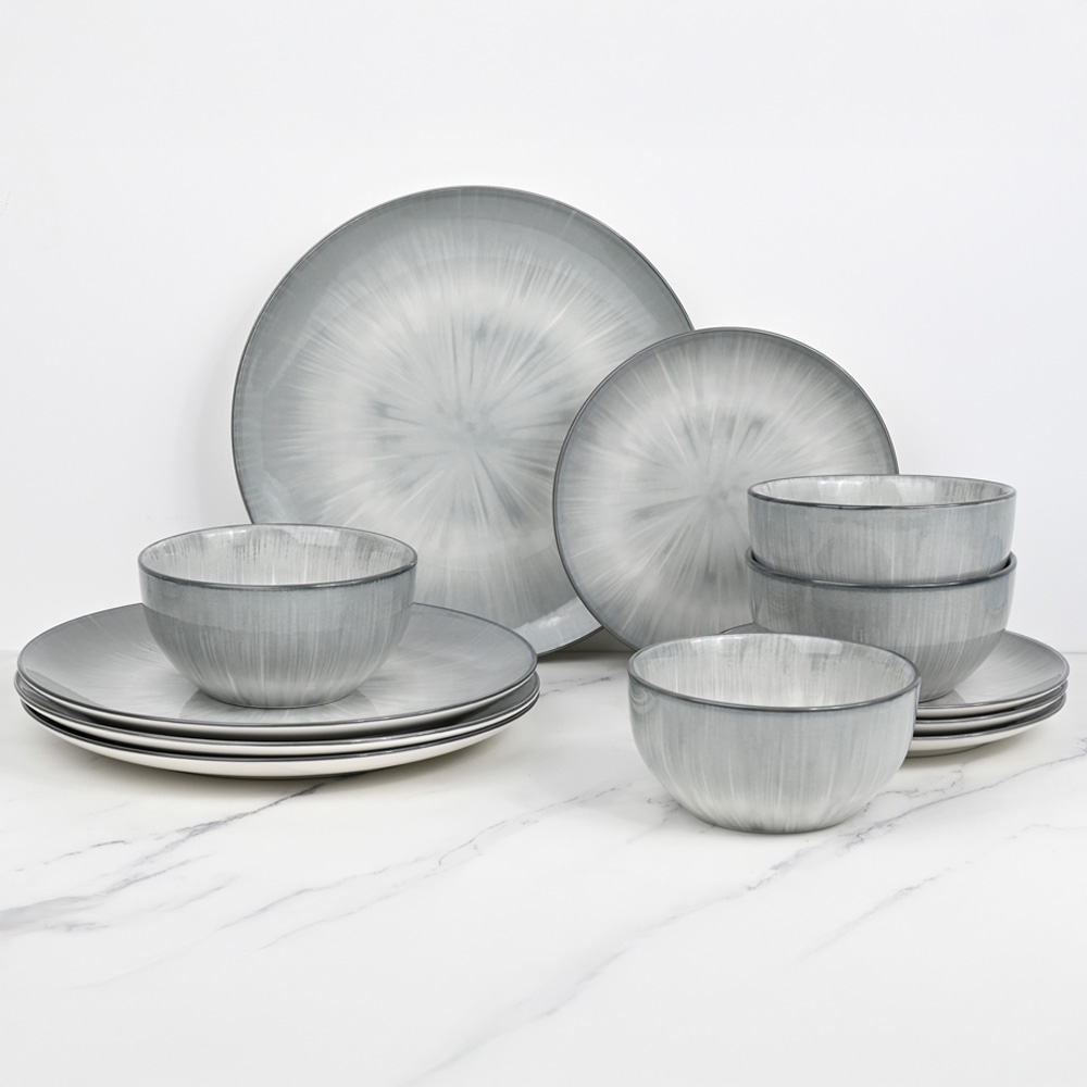 Waterside Grey Star Reactive Pad Print 12 Piece Dinner Set Image 2