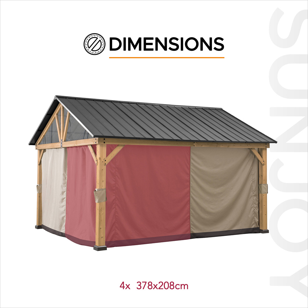 Sunjoy 4.6 x 4m Khaki Curtain for Cedar Gazebo(Gazebo Not Include) Image 5