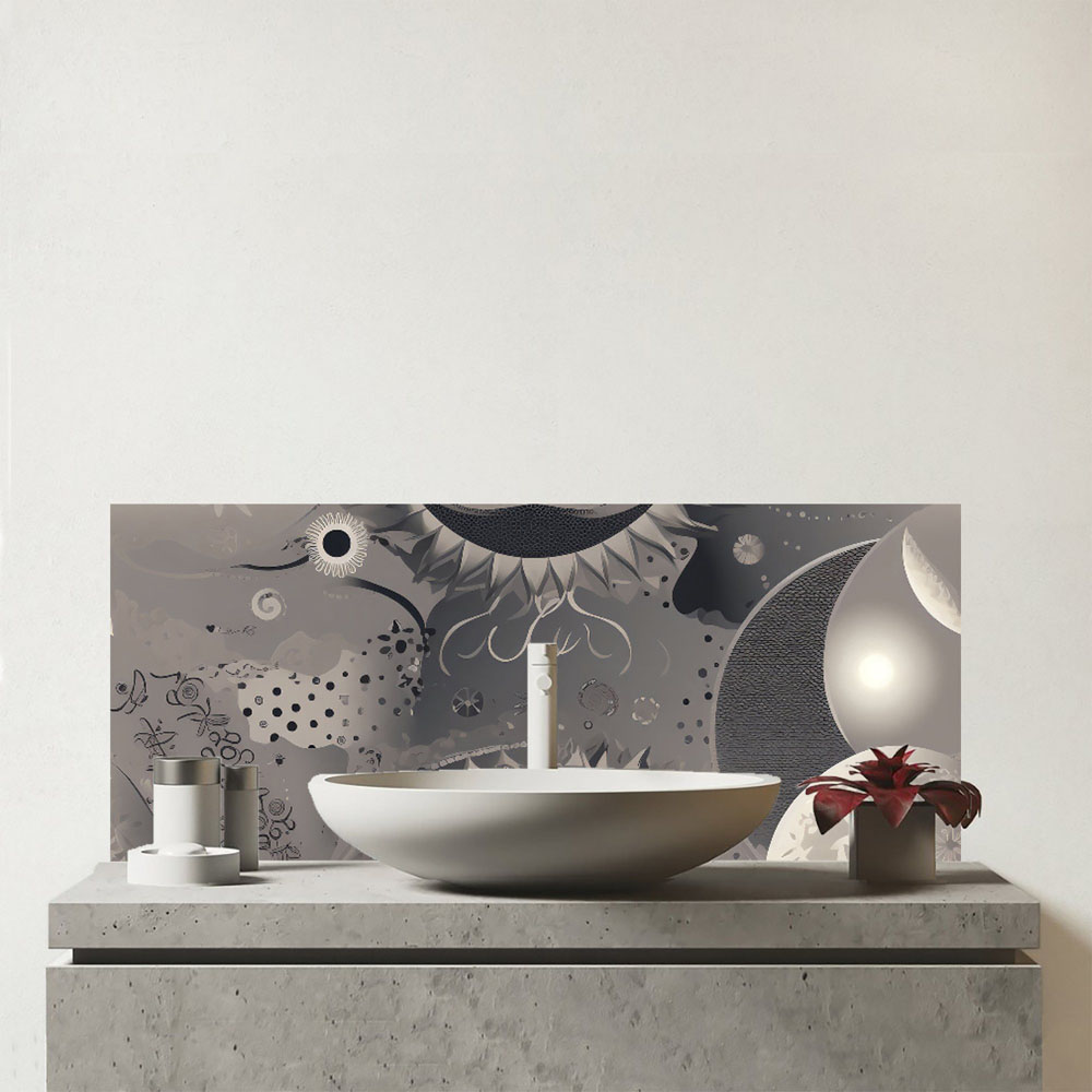 Warren Reed Designer Abstract Moon Shapes Glass Bathroom Splashback 25 x 60cm Image 1