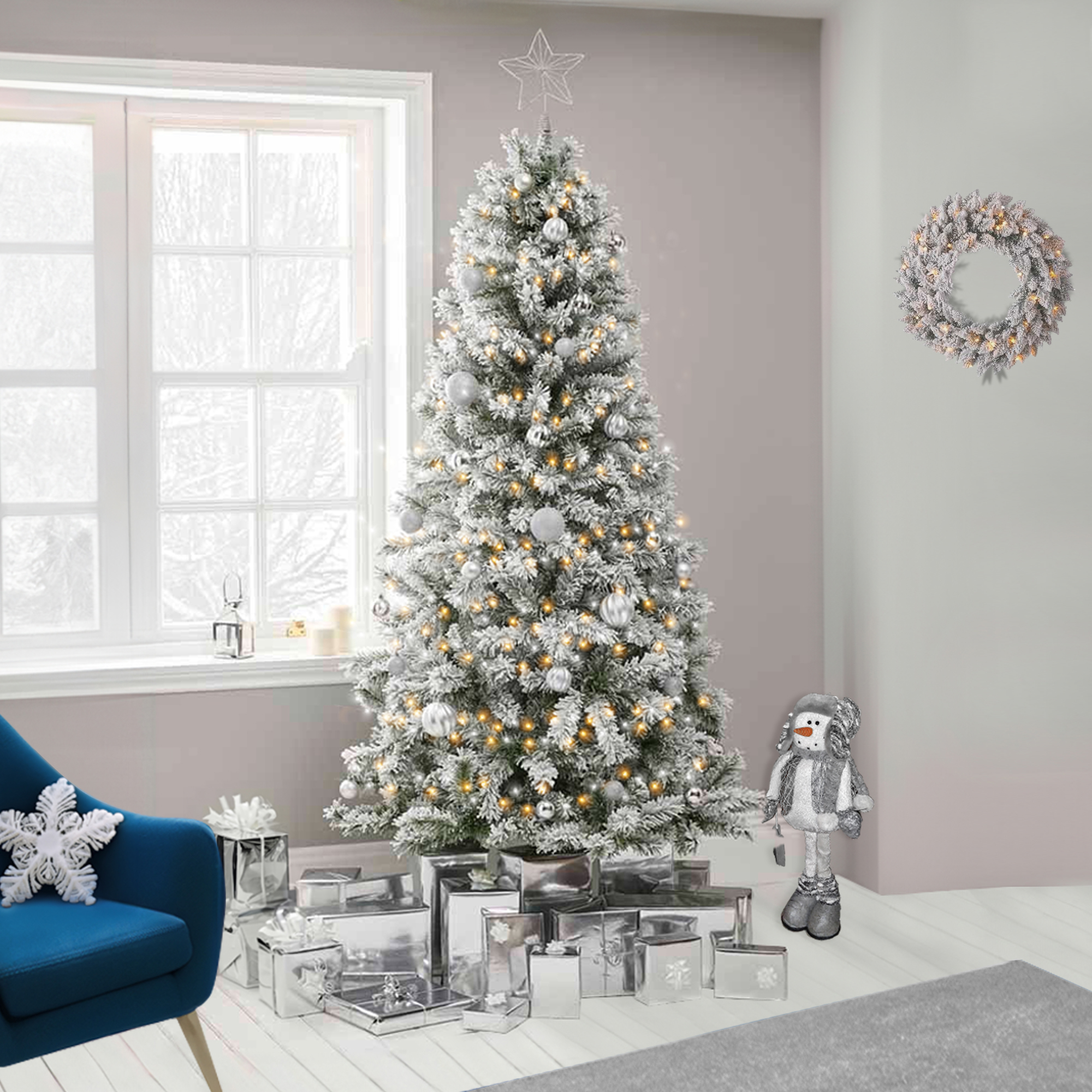 Wilko Flocked Fir Christmas Tree Green 7ft Image 6