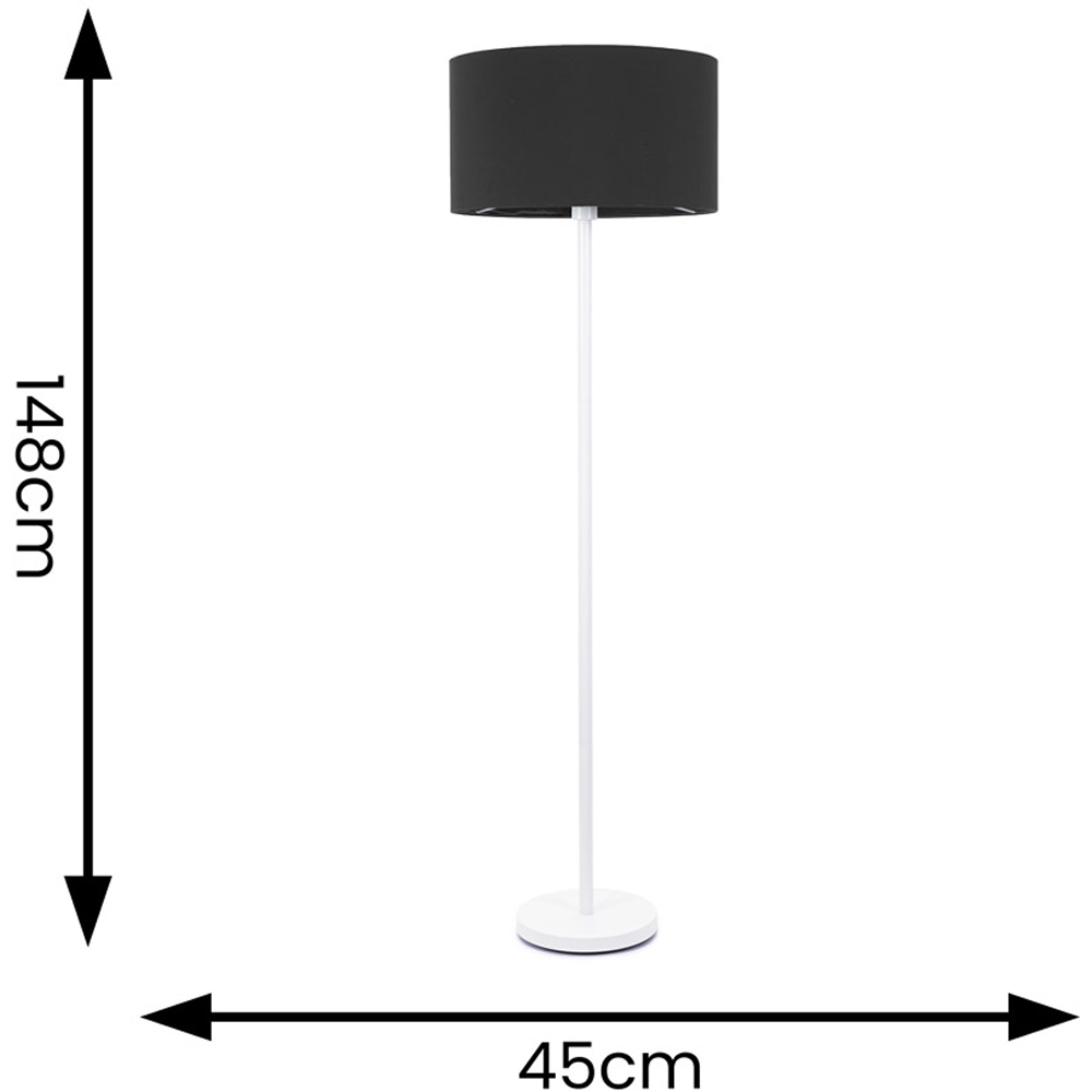 ValueLights Charlie Black Drum Shade White Single Stem LED Floor Lamp Image 6
