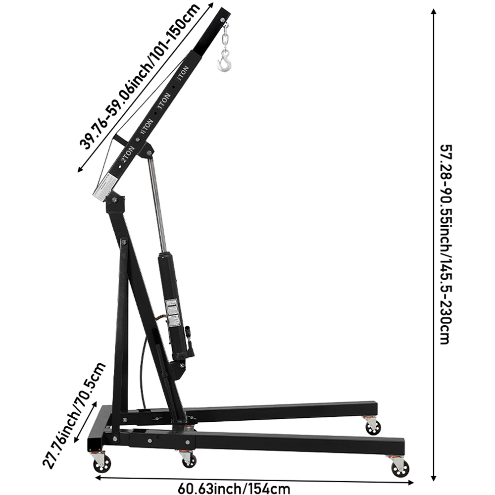 Living and Home Black Adjustable Boom and Wheels Hydraulic and Pneumatic Engine Crane Image 8