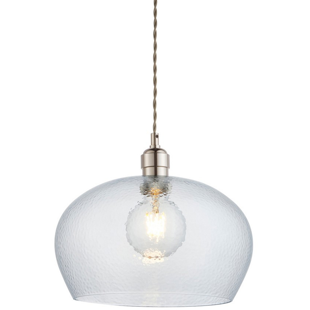 Merano Livorno Hammered Glass Bright Nickel Plate Dome Pendant Ceiling Light Image 4