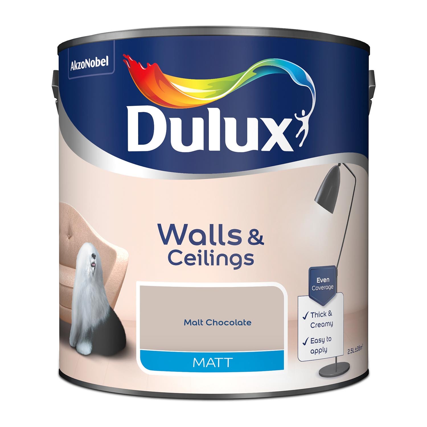 Dulux Walls & Ceilings Malt Chocolate Matt Emulsion Paint 2.5L Image 2