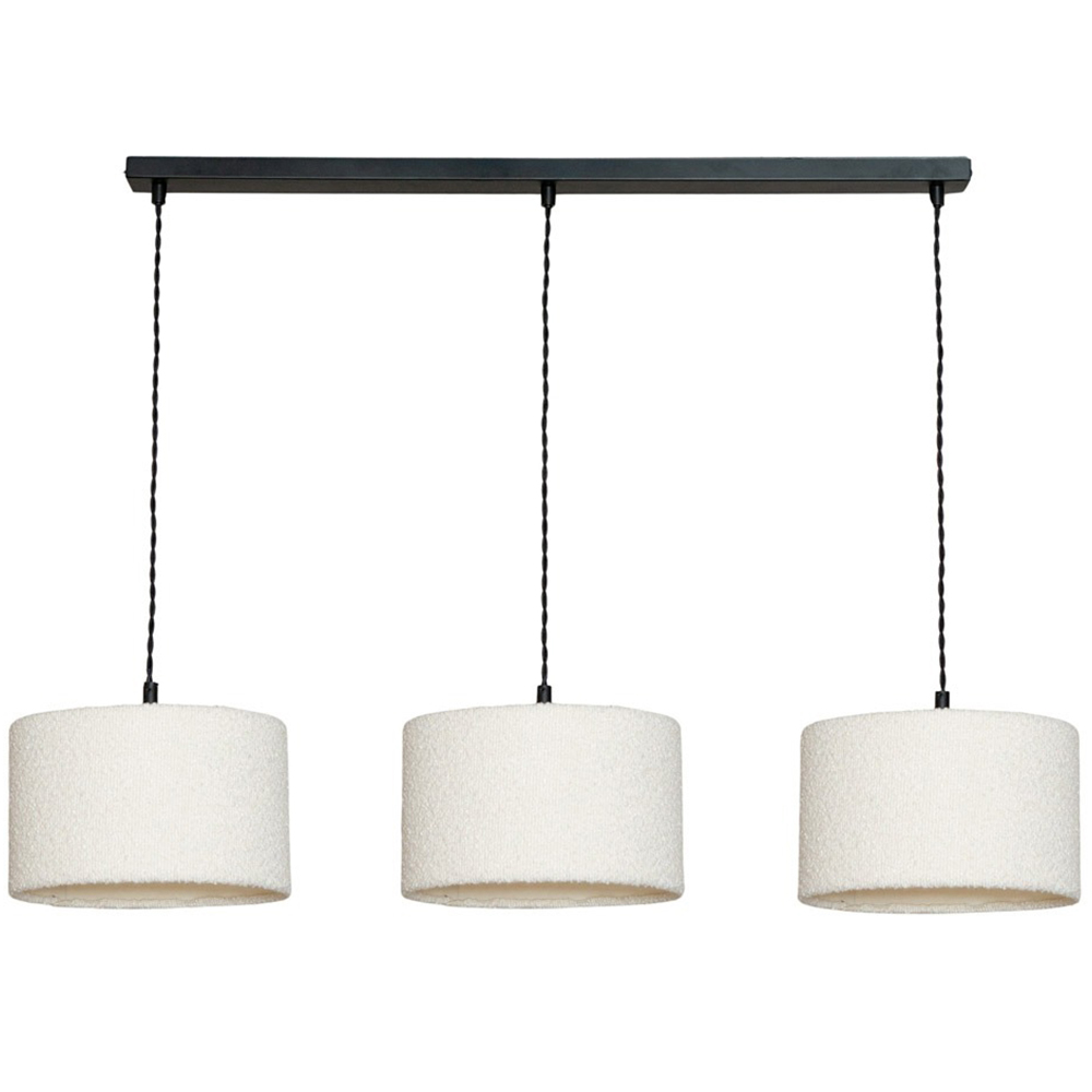ValueLights Reni Cream Boucle Drum Shade 3 Drop Bar Black Diner LED Ceiling Light Image 1