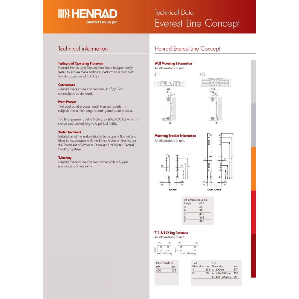 Henrad by Stelrad Everest Concept Slate Grey K1 Radiator 600 x 800mm Image 4