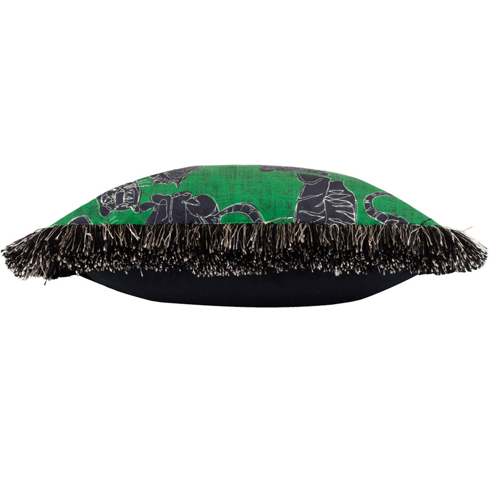 furn. Wildcat Jungle Green Velvet Fringed Cushion Image 4