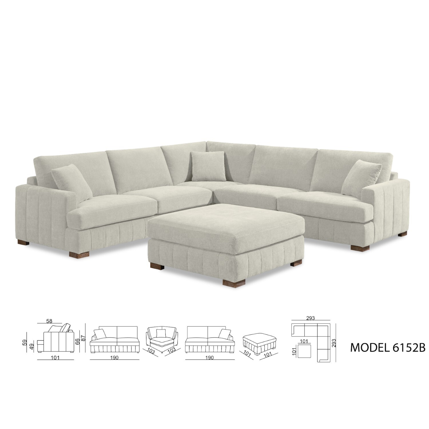 Arden Corner Sofa with Footstool Cream Image 2