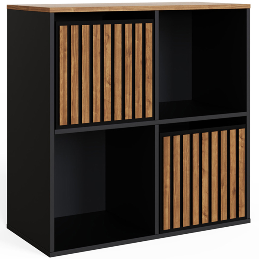 GFW Kube 2 Drawer 2 Shelf Black and Walnut Storage Unit Image 2