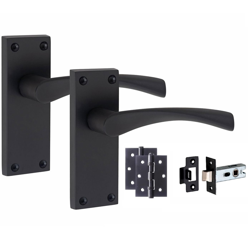 Golden Grace Matt Black Victorian Scroll Astrid Latch Door Handle with Hinge 6 Pack 120 x 40mm Image 2