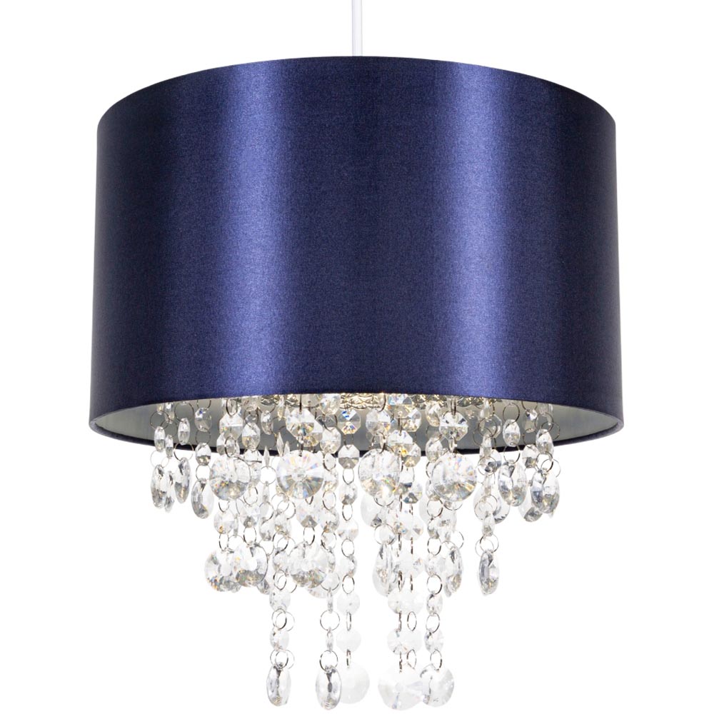Happy Homewares Navy Blue Satin Fabric Pendant Shade with Transparent Acrylic Droplets Image 4