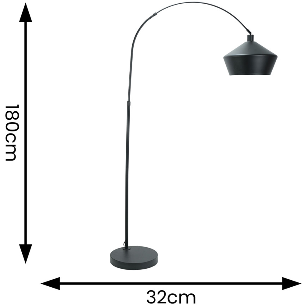 ValueLights Louis Black Metal Shade Black Curved LED Floor Lamp Image 4