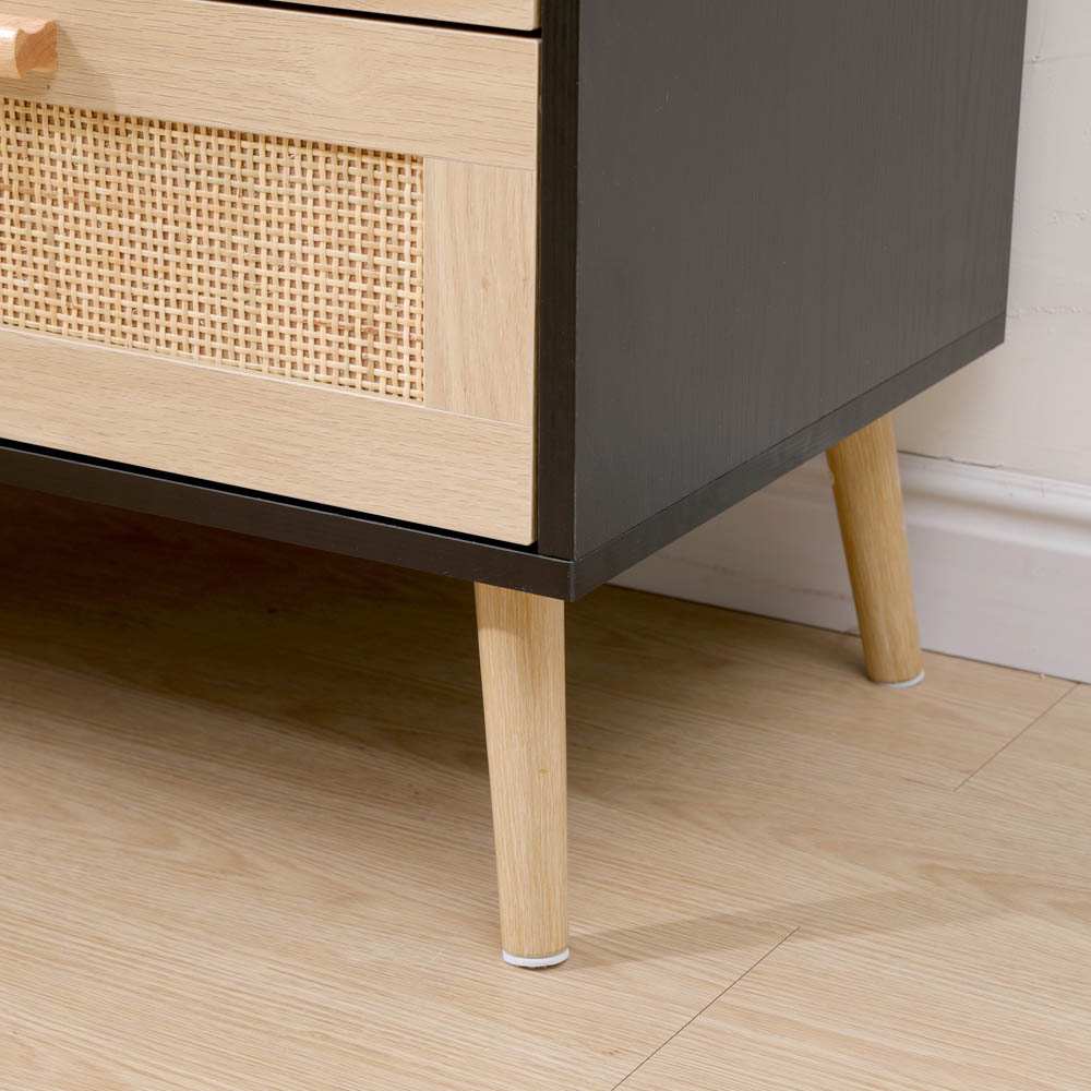 FurnitureHMD 6 Drawer Black and Natural Rattan Woven Front Wooden Chest of Drawers Image 4