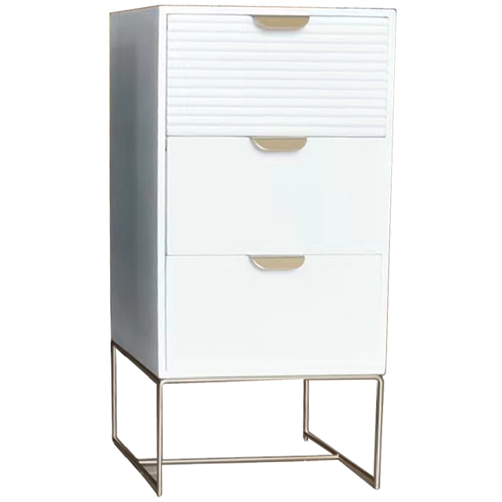 Acacia Home 3 Drawer White Wooden Bedside Table Image 2