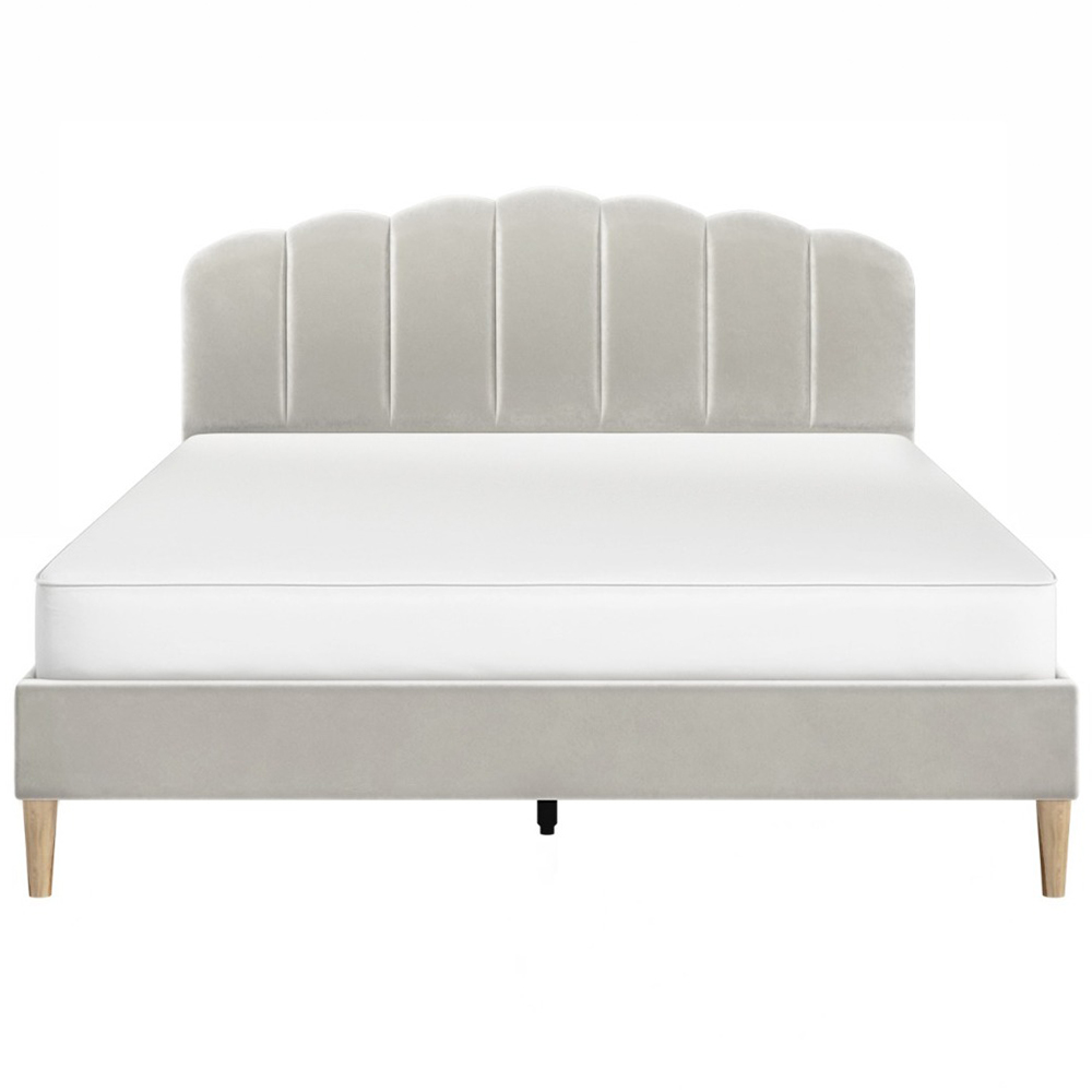 Flair Scallop Double Beige Velvet Bed Frame Image 3