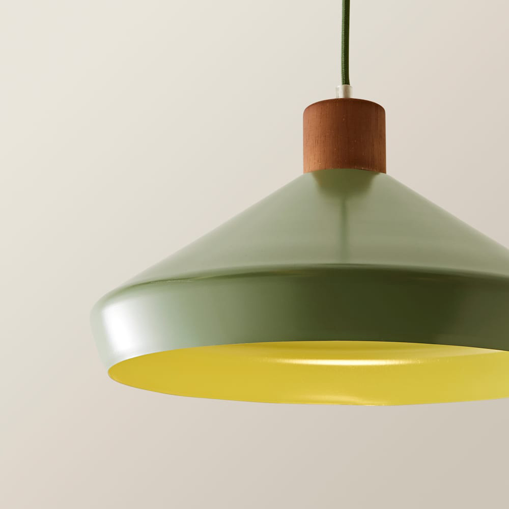 ValueLights Parker Green and Walnut Pendant Light and Bulb Image 4