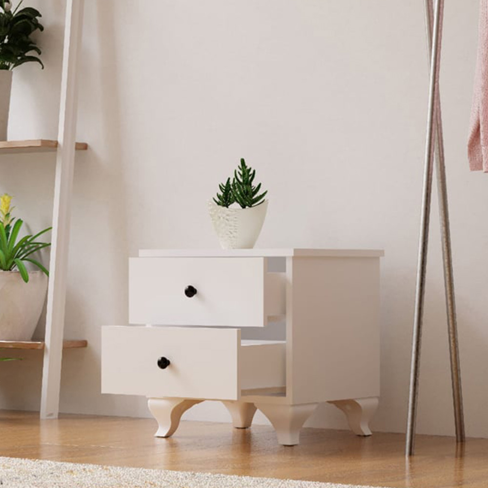 Evu ECU 2 Drawer White Bedside Table Image 4