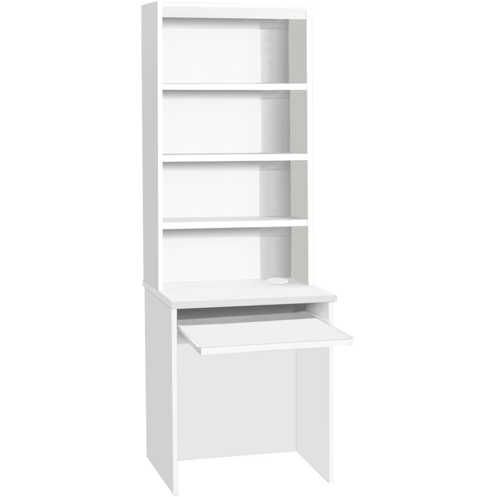 R White Cabinets 4 Shelf Small Laptop Desk with Keyboard Tray and Hutch White Image 2