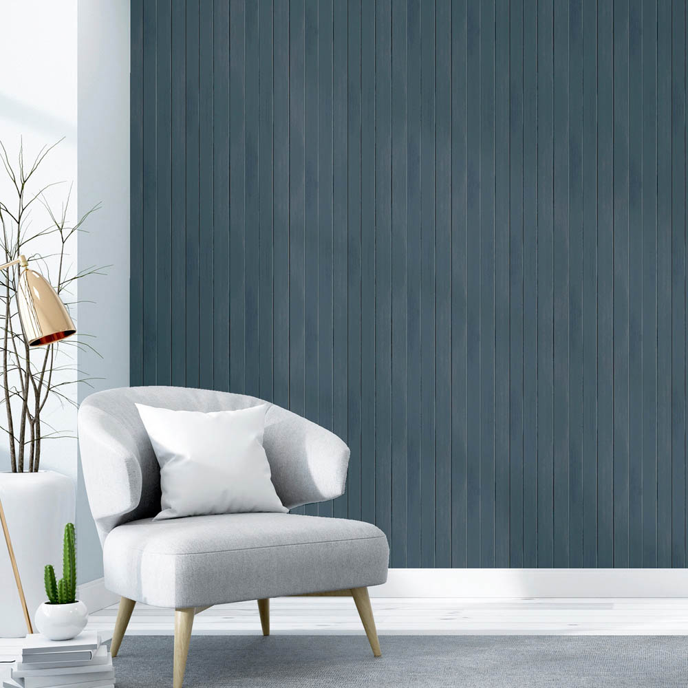 Arthouse Flat Wooden Planks Navy Blue Wallpaper Image 4