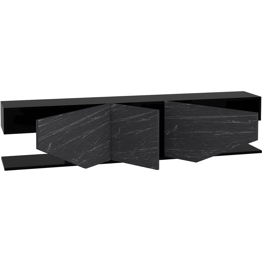 Decorotika Pearl 3 Door 2 Shelf Black and Bendire Modern TV Unit Image 3