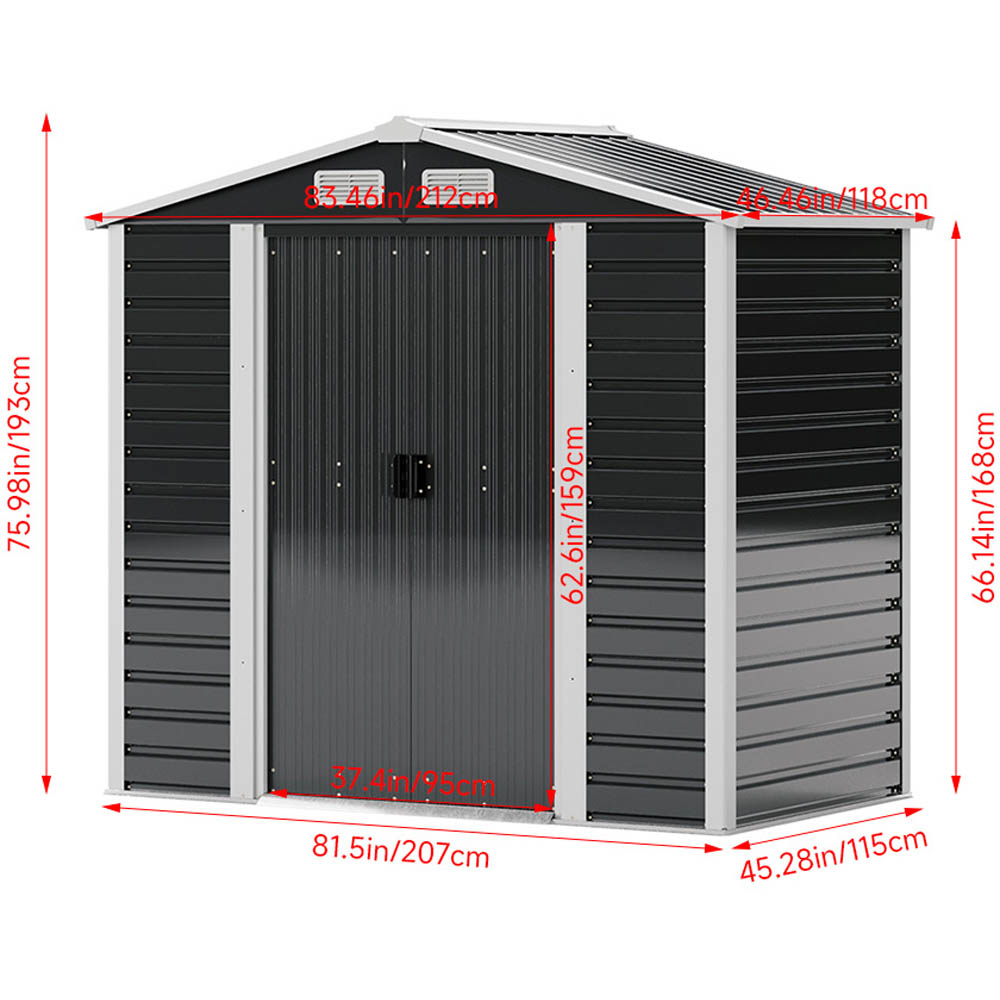 Living and Home 7 x 4ft 2 Door Anthracite Metal Garden Storage Shed Image 8