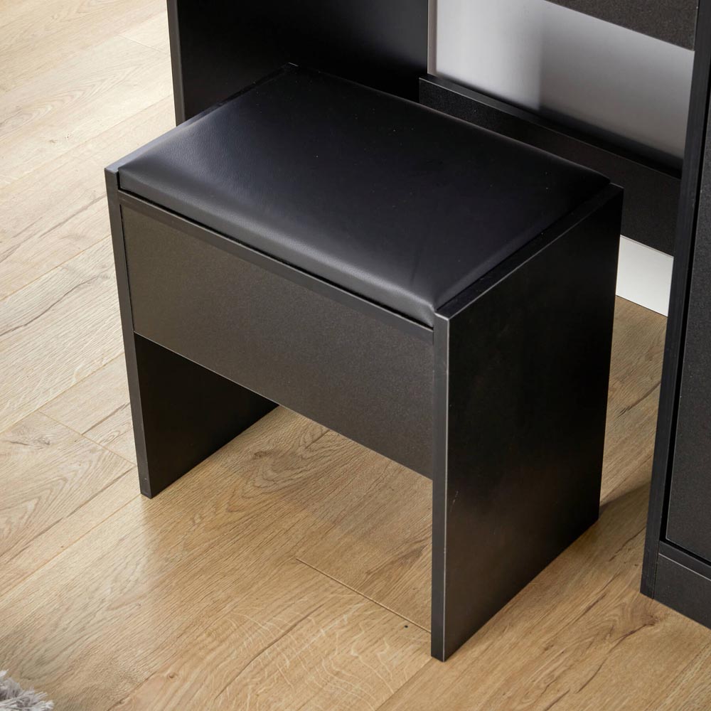 Home Source Sophia Single Door Single Drawer Black Dressing Table Set with LED Mirror Image 5