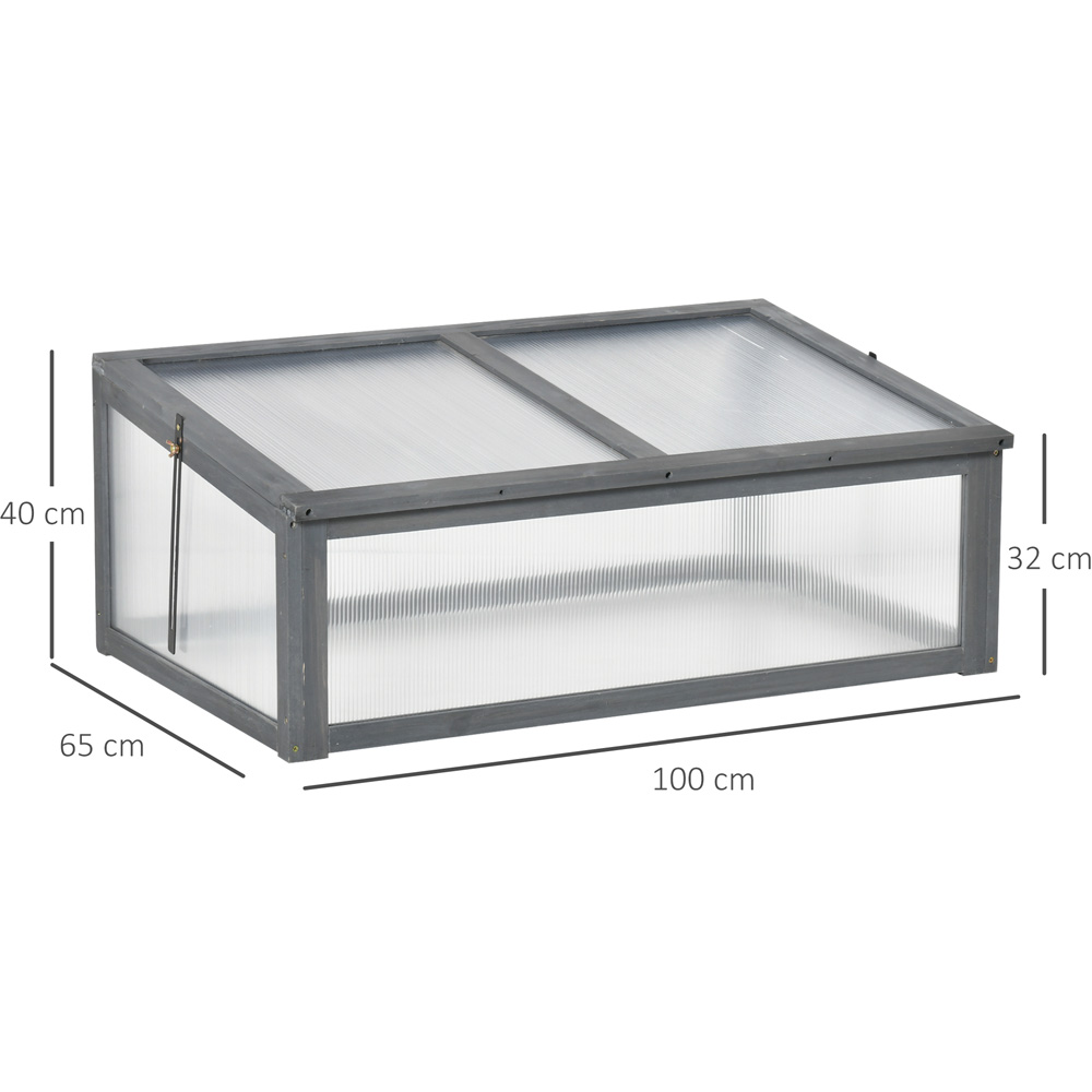Outsunny Grey Wooden Polycarbonate 3.2 x 2.1ft Cold Frame with Top Cover Image 8