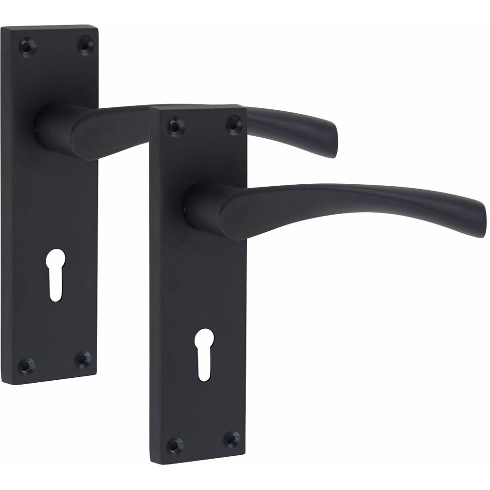 Golden Grace Matt Black Victorian Scroll Astrid 3 Lever Lock Door Handle with Hinge Image 2