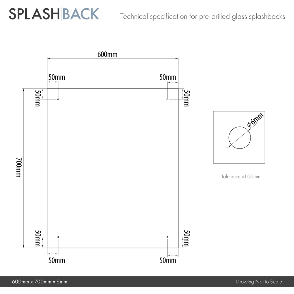 Splashback 0.6cm Thick Clear Kitchen Glass with Satin Chrome Caps 60 x 70cm Image 2