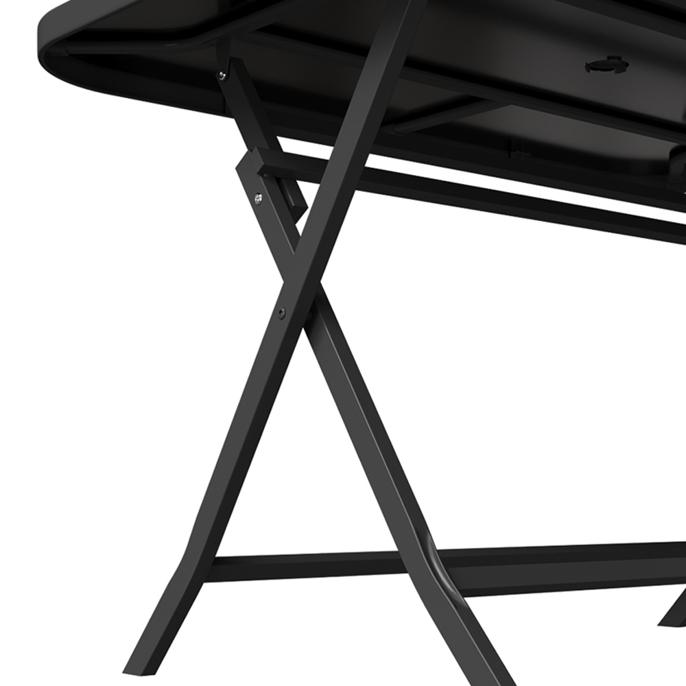 Living and Home Black Metal Outdoor Rectangle Folding Table with Umbrella Hole Image 5