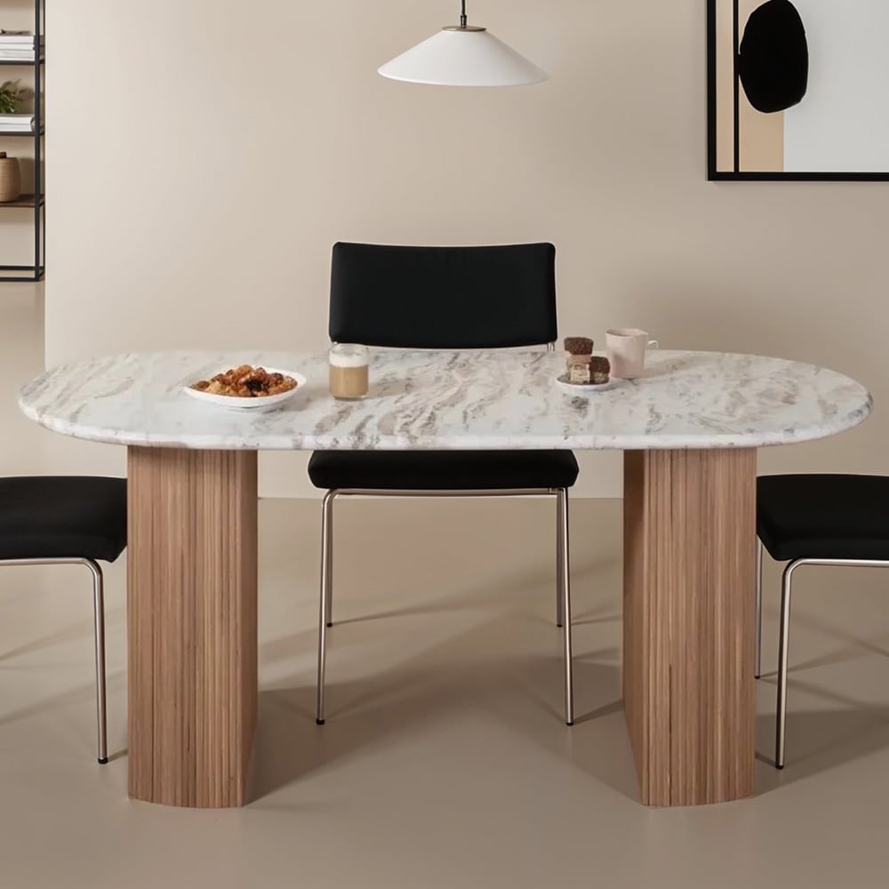 IH Design Bundi 8 Seater Natural Marble and Wood Pedestal Dining Table Image 1