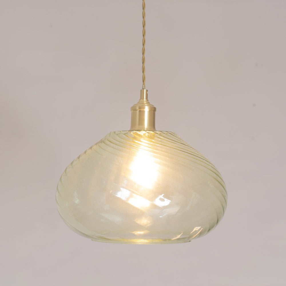 ValueLights Corinne Twill Spiral Bulbous Green Glass Easy Fit Pendant Lamp Shade Image 2