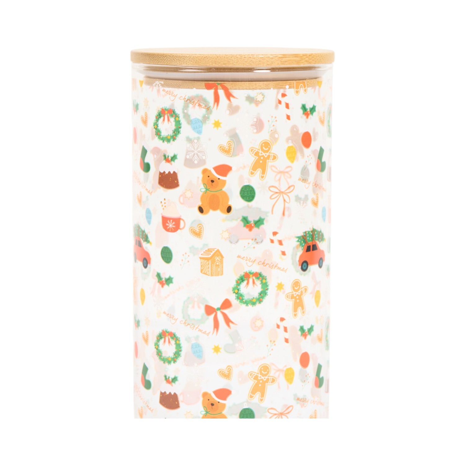 Christmas Print Glass Storage Jar Clear 1l Image 2