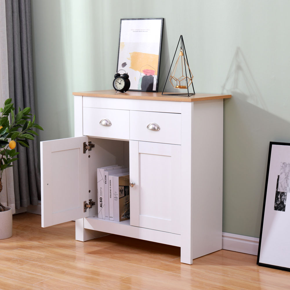 FurnitureHMD 2 Door 2 Drawer White and Oak Effect Wooden Sideboard Image 8