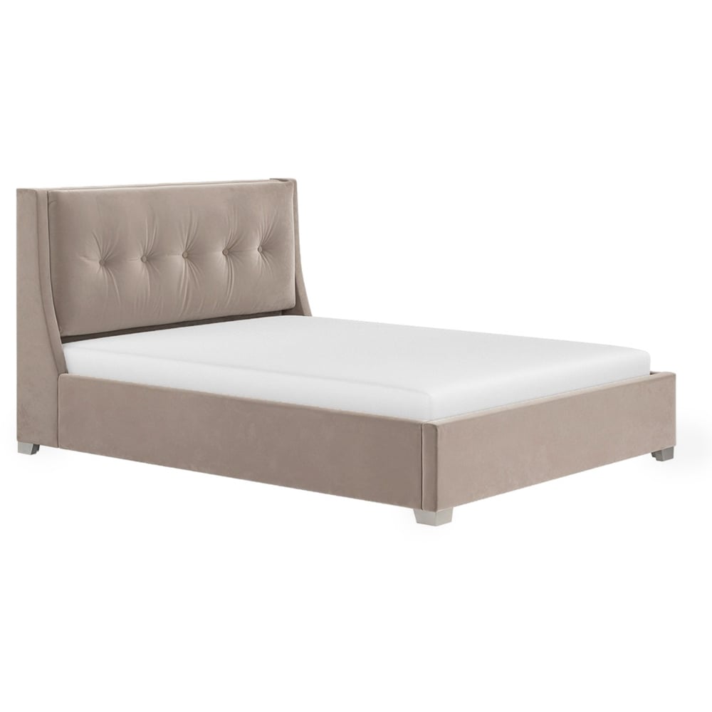 Flair Artemis King Size Beige Velvet Cushioned Headboard Ottoman Bed Image 2