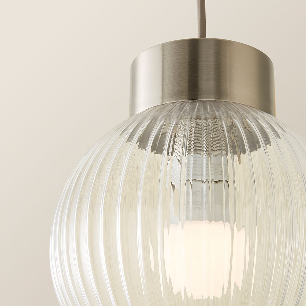 ValueLights Maddison Ribbed Glass Shade Brushed Chrome Capped LED Ceiling Pendant Light Image 3