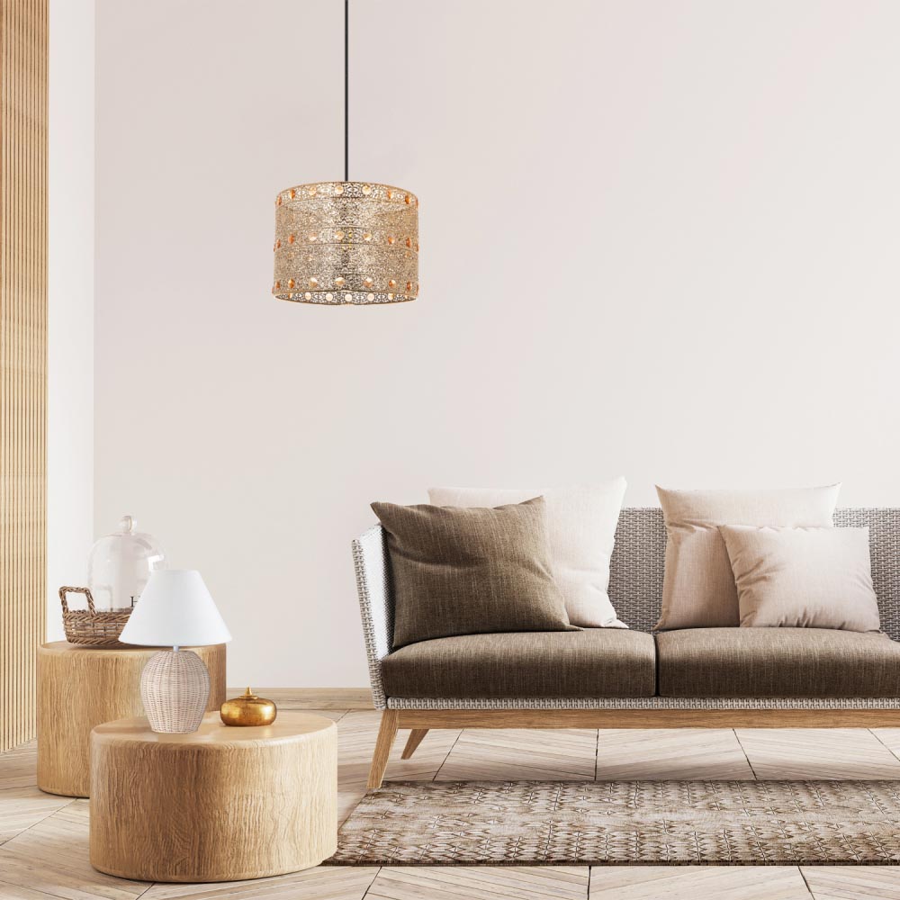 Happy Homewares Moroccan Style Chandelier Polished Gold Acrylic Gem Pendant Shade Image 2