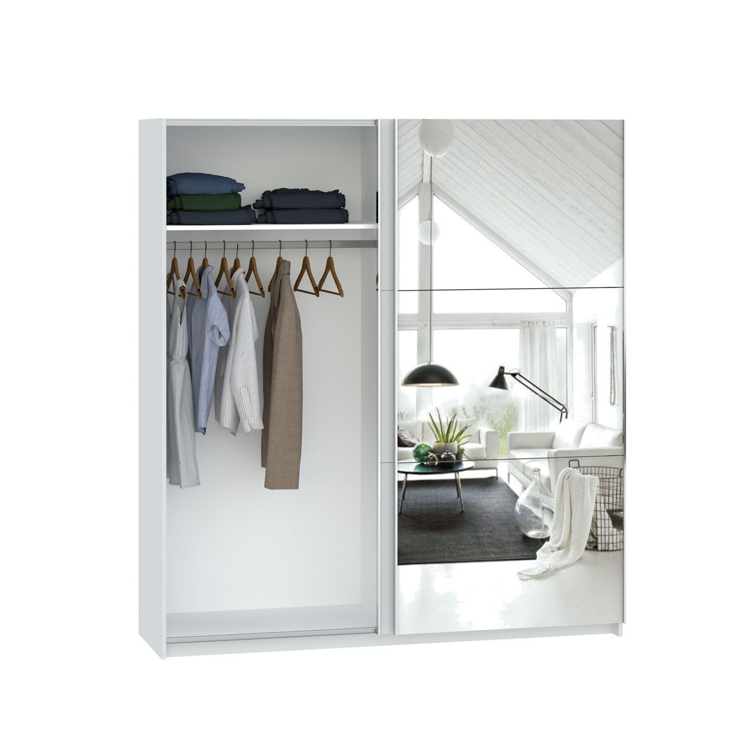 Echo 2 Door White Wide Large Sliding Mirror Wardrobe Image 4