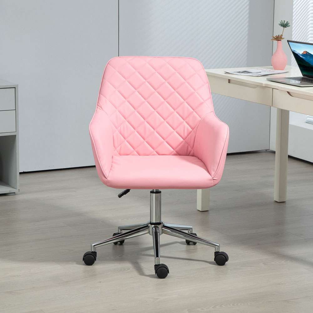 Portland Pink Leather-Feel Fabric Swivel Office Chair with Armrests Image 4