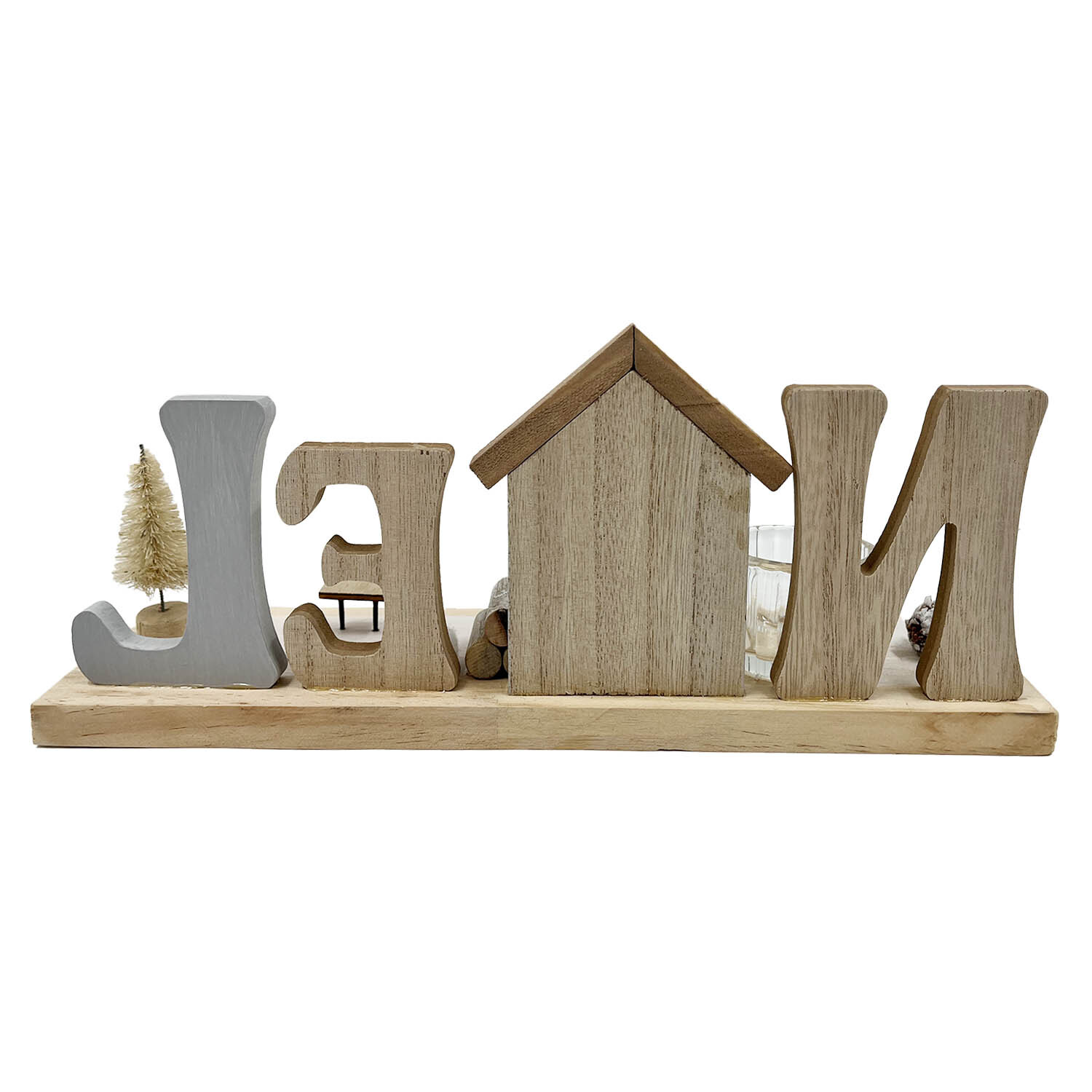 Wooden Noel Tea Light Holder Natural Image 2