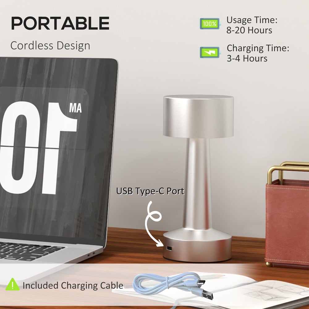 Portland Silver LED Battery Operated Table Lamp Image 7