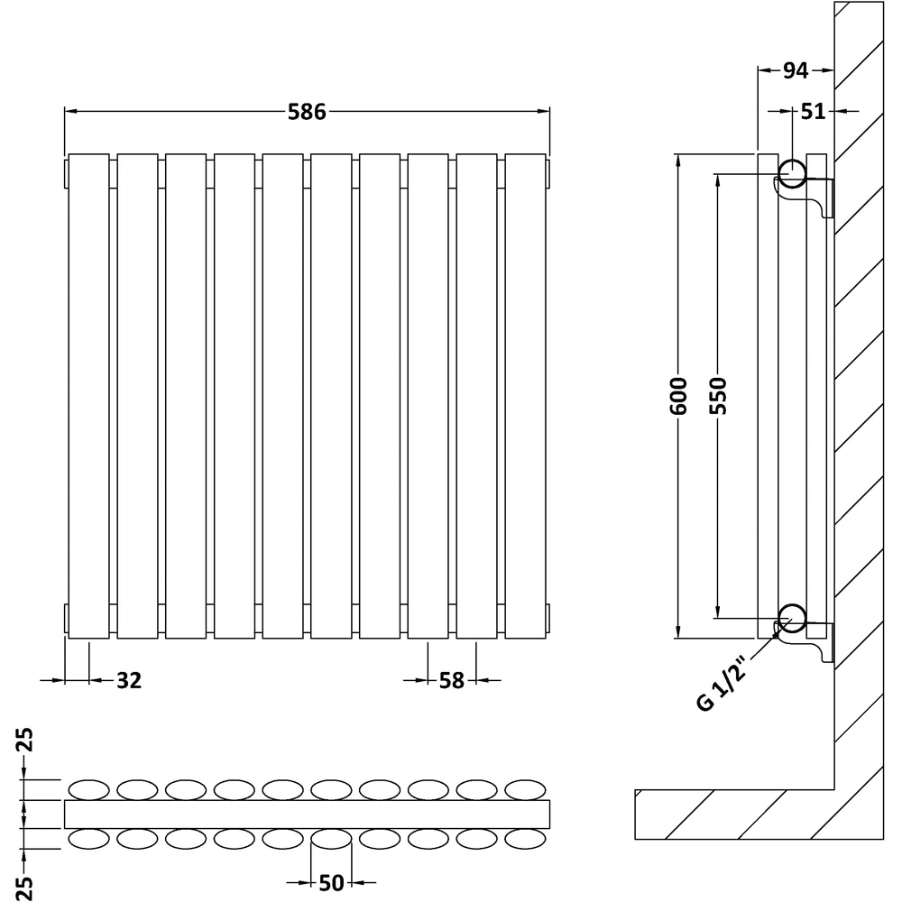 nuie Revive High Gloss White Horizontal Double Panel Radiator 600 x 586mm Image 3